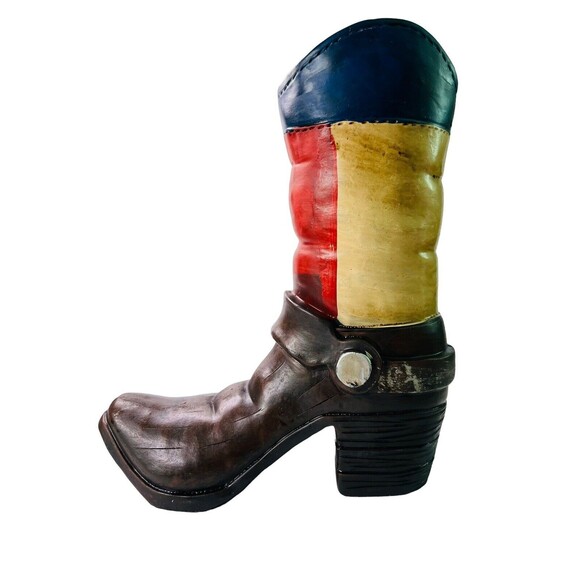 Texas Flag Boot Flower Vase Rustic Weathered Look Hand Painted Horseshoe Star 9” - Picture 10 of 11